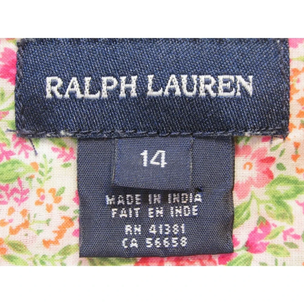 Ralph Lauren Girls 14 Floral Babydoll Sleeveless Top Pink Boho Ruffle Summer
